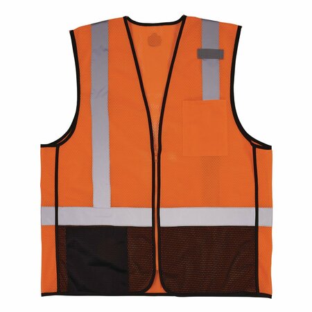 ERGODYNE GloWear 8210Z Hi-Vis Class 2 Mesh Vest, 2X-Large to 3X-Large, Orange 23027